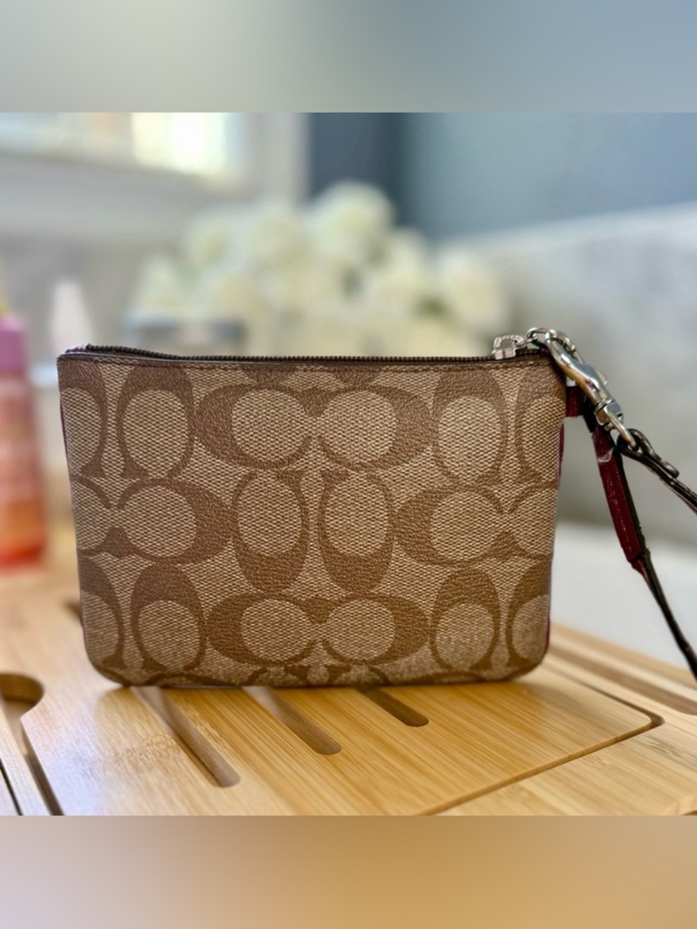 Coach Brown Signature Wristlet with Purple Trim & Interior - Picture 4 of 5